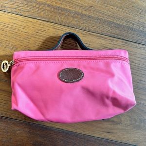 Longchamp Pink Nylon Mini Makeup Bag Made in France